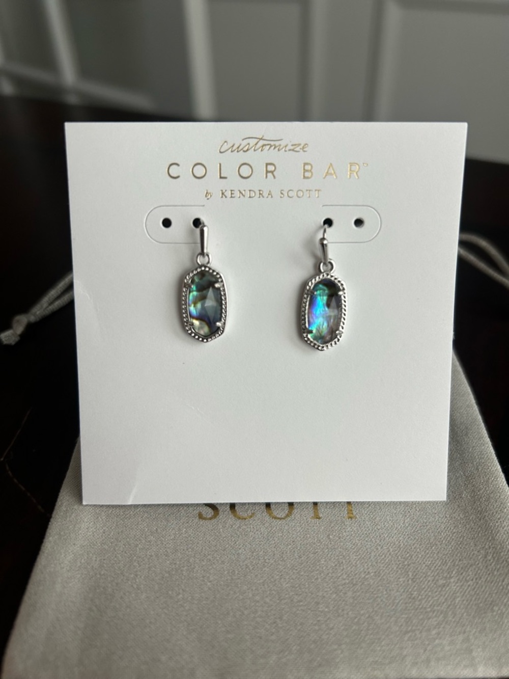 Kendra Scott Silver Abalone Drop Earrings - Iridescent Blue and Green